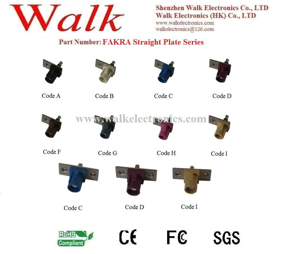 FAKRA male straight plate serie for RG174, RG316, RG58 cable, antenna connector 