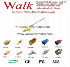 SMA female to u.fl 1.13mm(D) cable, IPEX 1.13mm(D) cable, u.fl cable, PCB mount