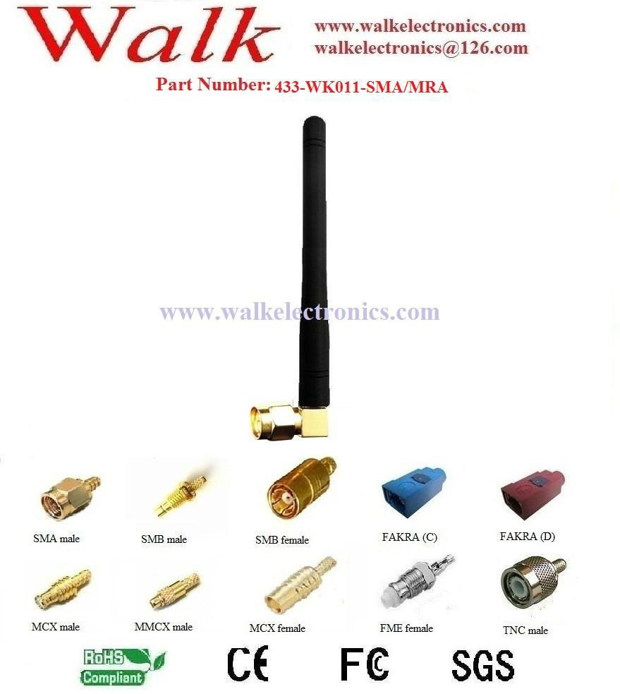 433MHz rubber antenna(433-WK011), SMA male right angle, 3dbi