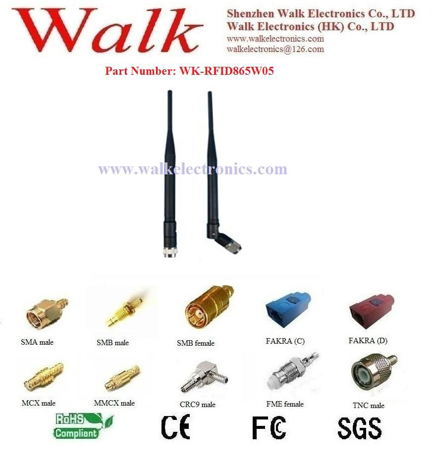 UHF RFID Antenna, 865-868MHz, SMA male straight rubber antenna, 5 dbi