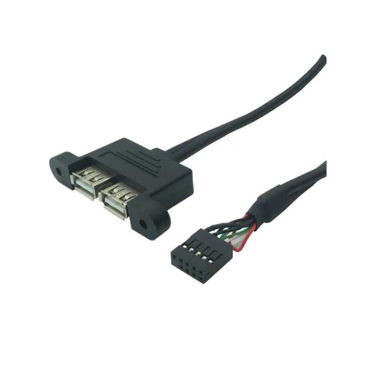 Motherboard Internal 9Pin to double 2 USB 2.0 A Female Panel Mount DATA Cable 2