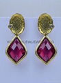 bezel gemstone earring,dangle diamond ruby crystal bridesmaid stud earring.Gift 1