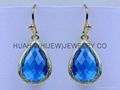 bezel jewelry,dangle teardrop capri blue glass crystal earring hook  1