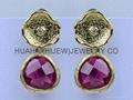 bezel  jewelry,dangle fuchsia stone unregular round earring studs 1