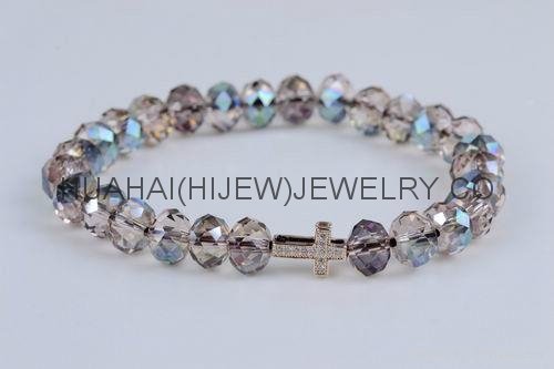 8mm  glass beads  bracelet with cz micro pave beads.