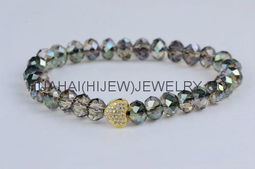 8mm  glass beads  bracelet with cz micro pave beads. 3
