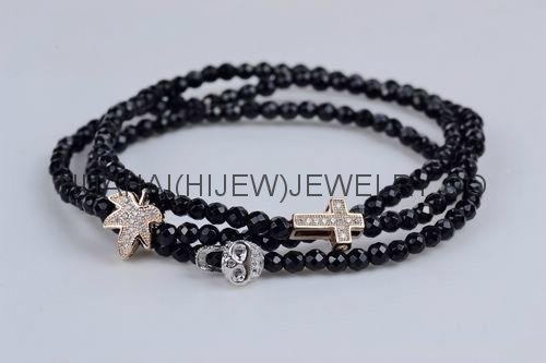 3mm faceted black agate bracelet with micro pave beads.stone bracelet