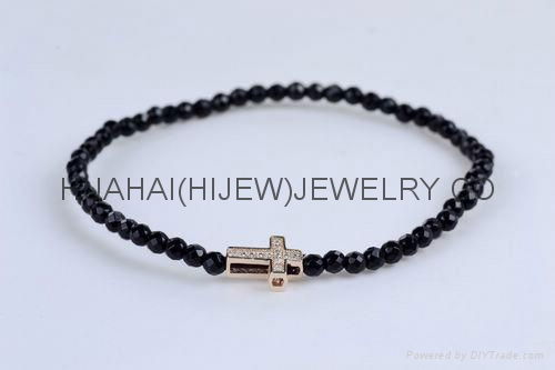 3mm faceted black agate bracelet with micro pave beads.stone bracelet 2