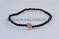 3mm faceted black agate bracelet with micro pave beads.stone bracelet 3