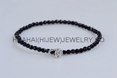 3mm faceted black agate bracelet with micro pave beads.stone bracelet 4