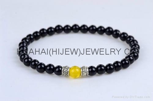 3mm faceted black agate bracelet with micro pave beads.stone bracelet 5