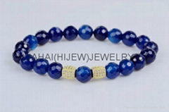 8mm blue faceted agate bracelet with micro pave beads.stone bracelet