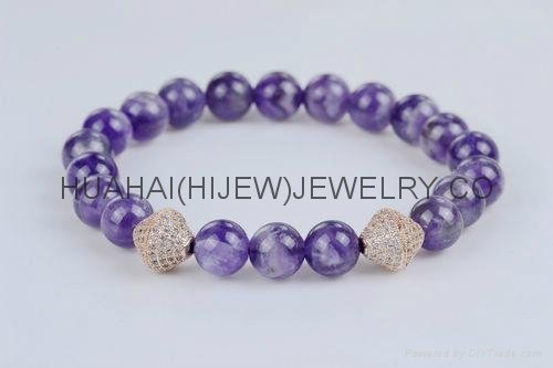 10mm amethyst bracelet with micro pave beads.stone jewelry