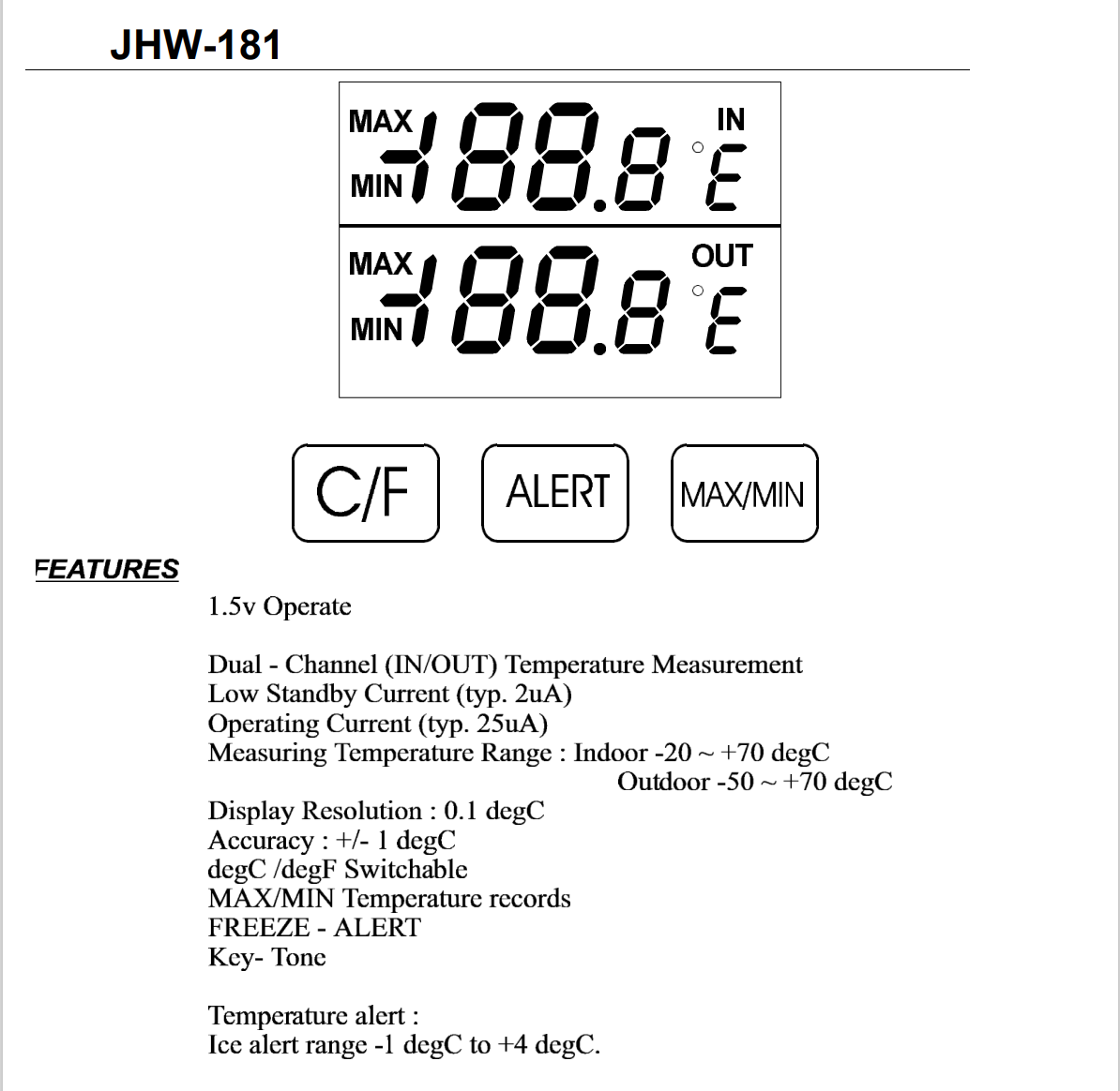供应温度计芯片JHW-782室内外温度 2