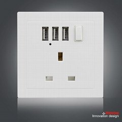UK Wall Socket with 3 USB Port and Switch