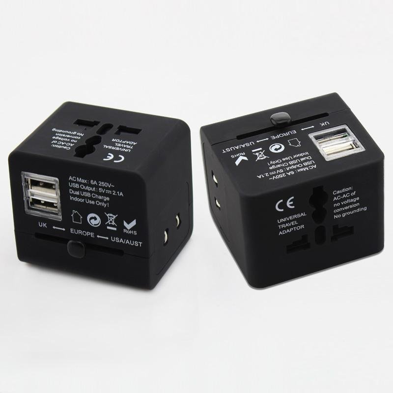 All in one travel adapter with 2USB