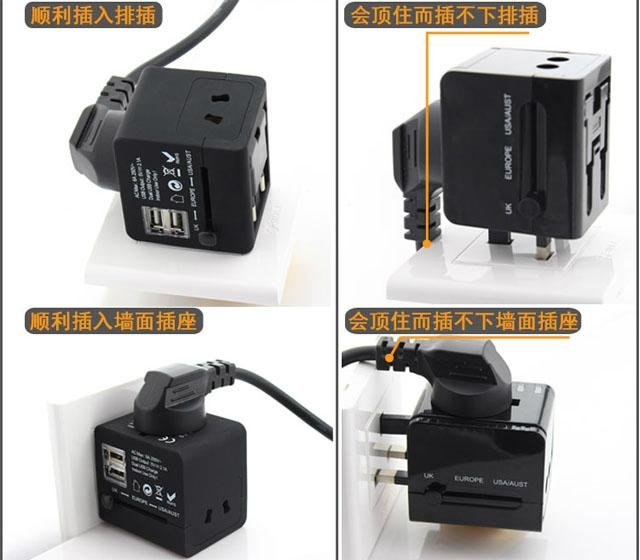 All in one travel adapter with 2USB 5