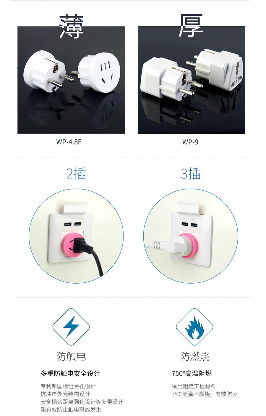 WP-4.8E China to Europe/Korea travel adapter plug  2
