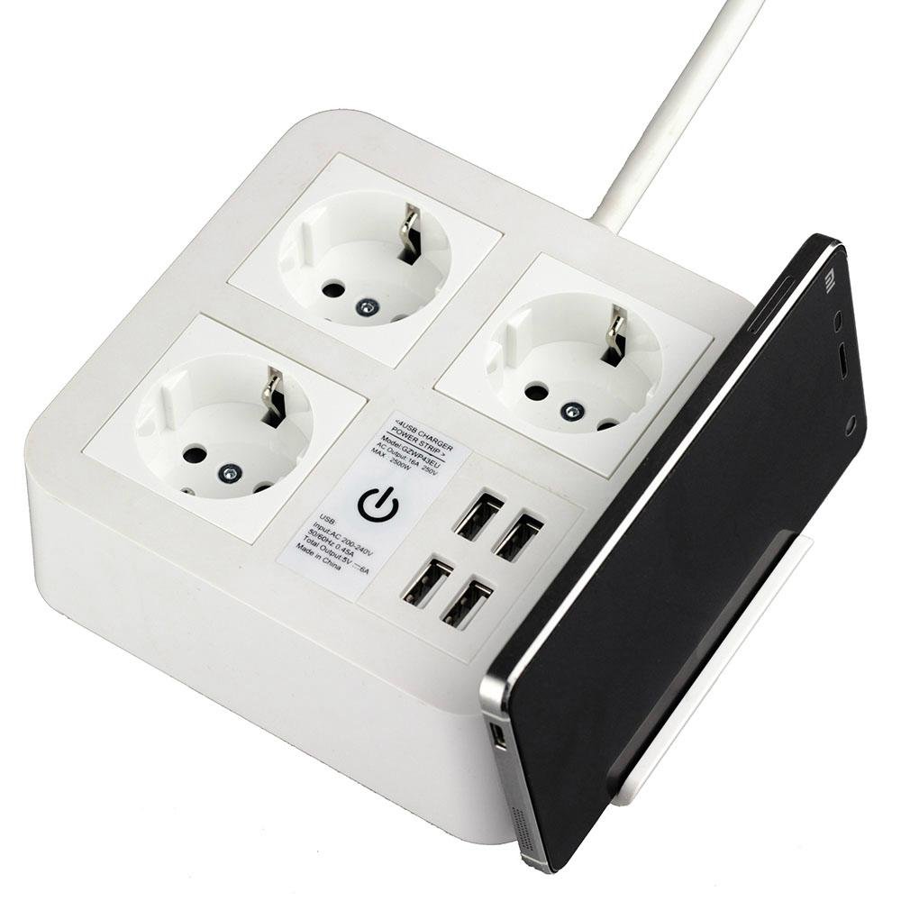 4-port USB desk charger with 3 Chinese outlets and phone holder