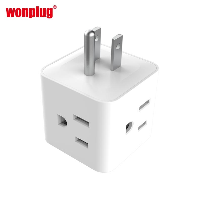 USA travel plug adapter extension cube socket with 4 outlets and 2USB