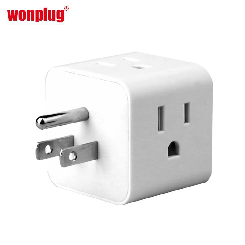 USA travel plug adapter extension cube socket with 4 outlets and 2USB 3