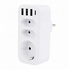 3-way 4USB EU Power Extension Socket Plug Adapter