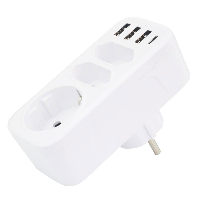 3-way 4USB EU Power Extension Socket Plug Adapter 3