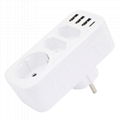 3-way 4USB EU Power Extension Socket Plug Adapter