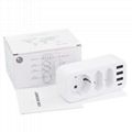 3-way 4USB EU Power Extension Socket Plug Adapter 5