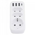 3-way 4USB EU Power Extension Socket Plug Adapter