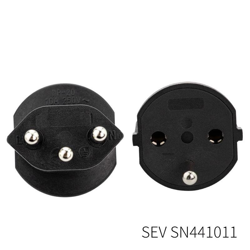 SEV standard EU Schuko to Switzerland swiss fixed plug adapter 3