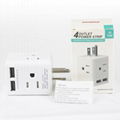 USA 4way Multiple extension socket outlet US 1 turn 4 socket adapter with 2USB