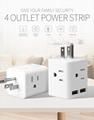 USA 4way Multiple extension socket outlet US 1 turn 4 socket adapter with 2USB