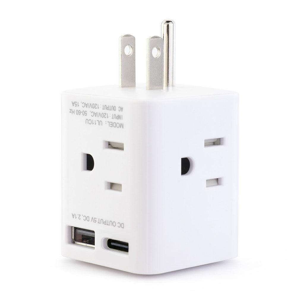 美式標準接地擴展插座2USB一轉四旅行轉換插頭1USB A 1USB C 2