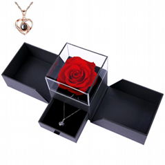 Eternal rose gift box, with love you necklace, handmade fresh roses for birthday