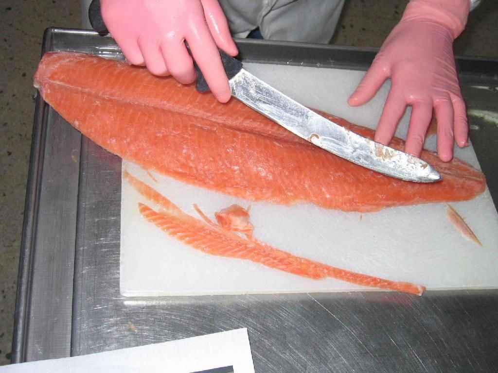 Wild salmon trimming, fatline out