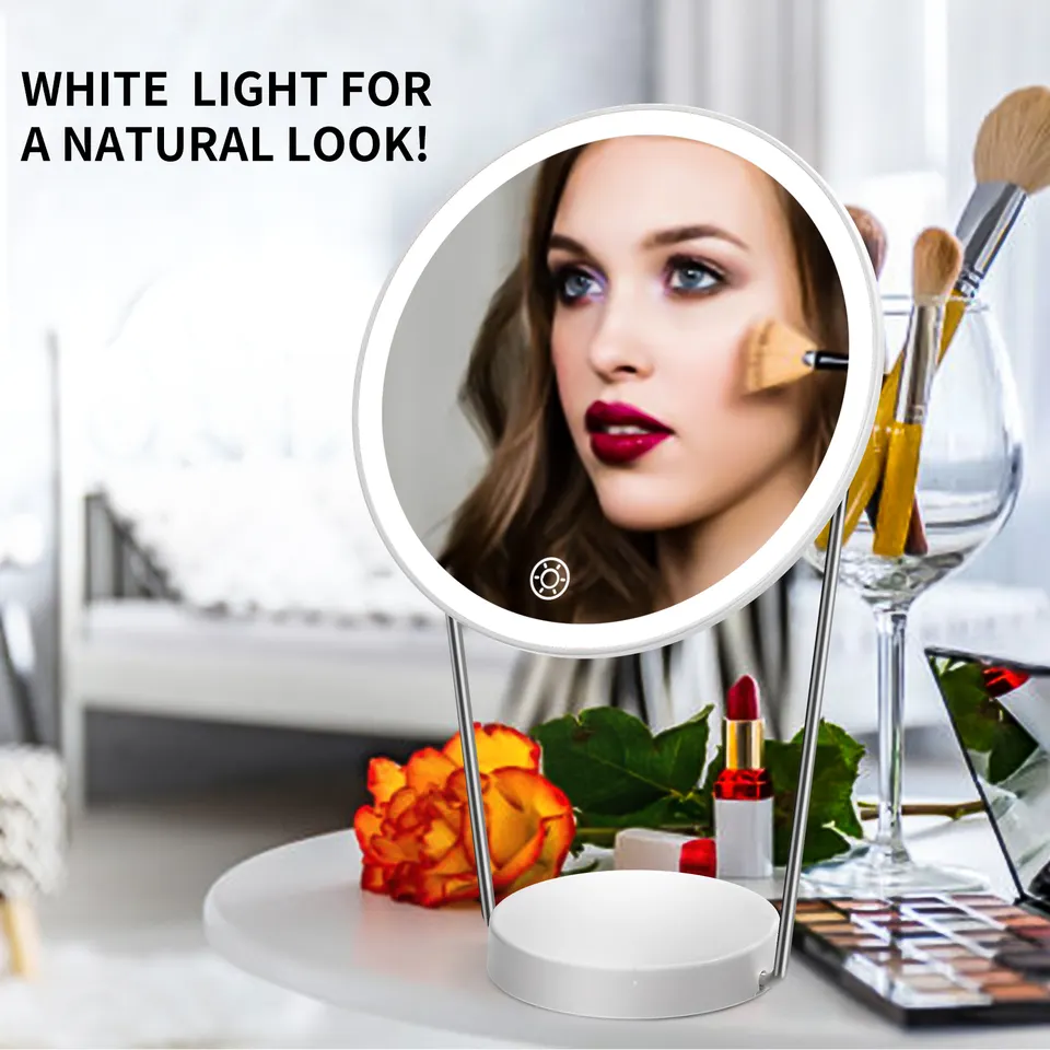 Led Lighted Travel Makeup Mirror Desktop Trifold Magnified Make Up Mirror+OEM UM1007 UECTC