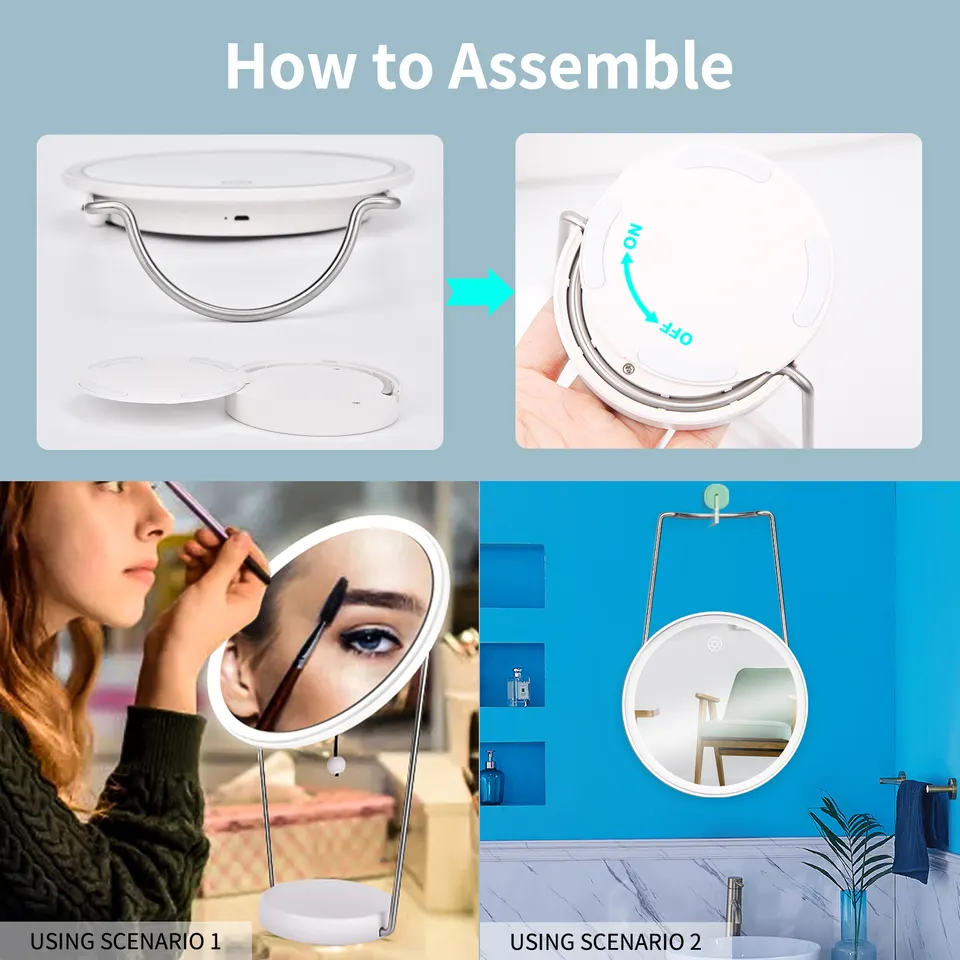 Led Lighted Travel Makeup Mirror Desktop Trifold Magnified Make Up