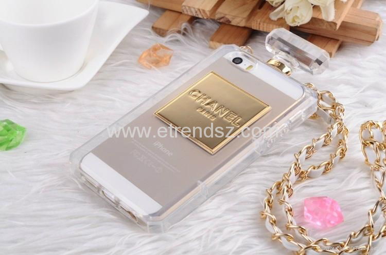 Luxury Brand Perfume Bottle Case New TPU Cover for iPhone 5 5S 4 4S With Chain 5