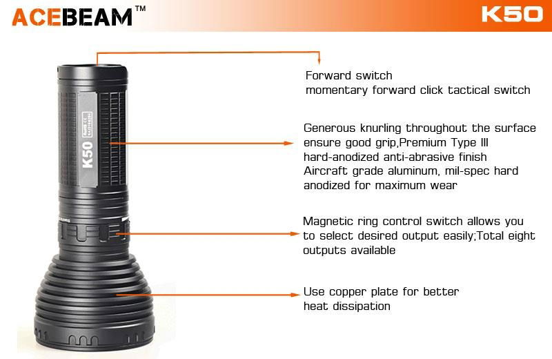 ACEBEAM K50 1600 lumens CREE XM-L2 LED flashlight 3