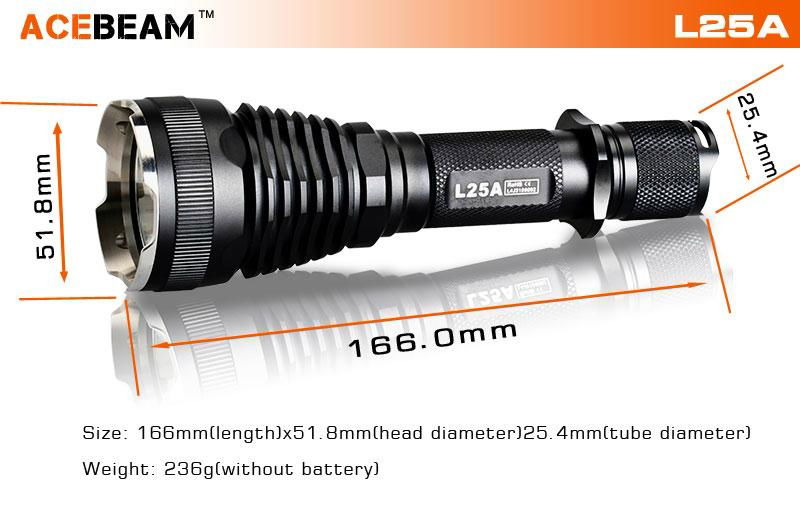 ACEBEAM L25A 1000 Lumens CREE XM-L2 LED Tactical Flashlight 4