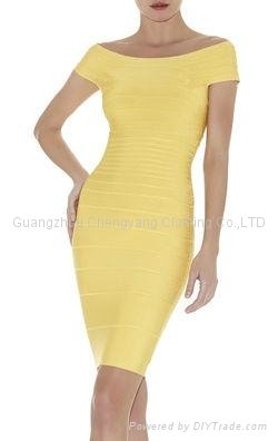 2015 bandage dress one-off shoulder yellow evening dress