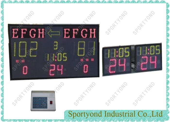 Shot Clocks With Play Timer And Electronics Scoreboard In Basketball Stadium