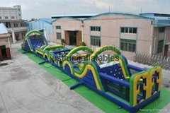 100ft outdoor giant adult inflatable obstacle course equipment with slide rental