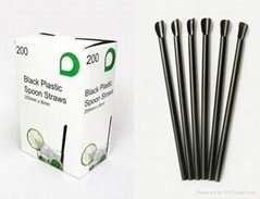 Black plastic spoon straws  , pack of 200 count dispenser box