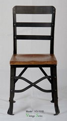 Commercial metal chair with wooden seat