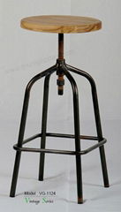 Industrial Wooden Seat Bar Stool