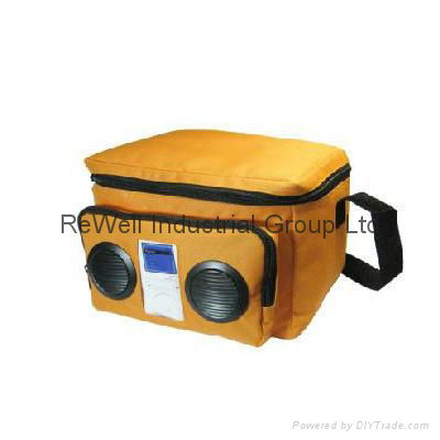 Red Recycle 600D Polyester Radio lunch Cooler bag with PP Shoulder Strap