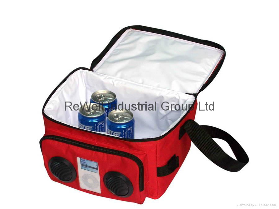 Red Recycle 600D Polyester Radio lunch Cooler bag with PP Shoulder Strap 3