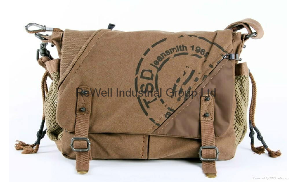 Mens Cotton Canvas Messenger shoulder bag Backpack Khaki 50 - 70L 3